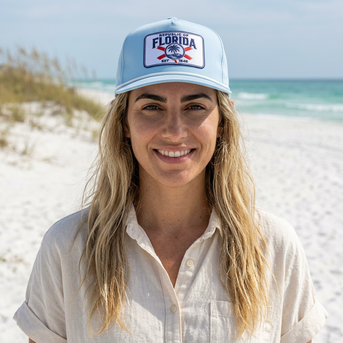 Sunwashed Rope Cap —  Republic of Florida Embroidered Beach Cap