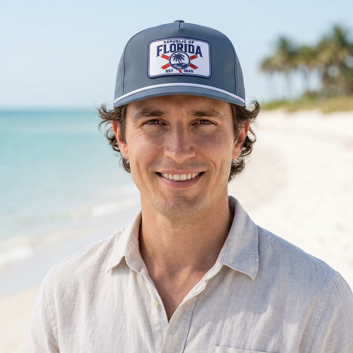 Sunwashed Rope Cap —  Republic of Florida Embroidered Beach Cap